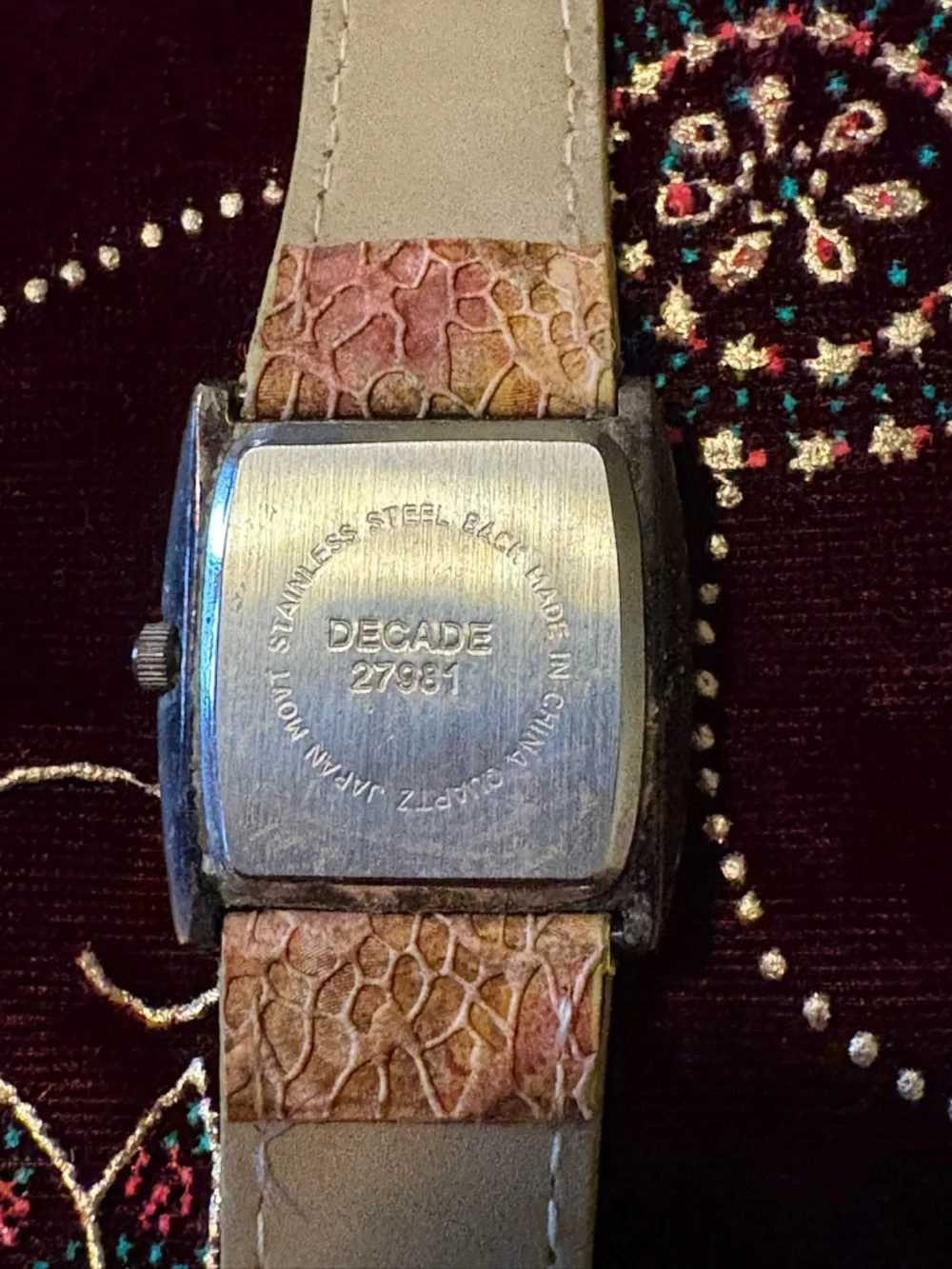 Vintage Decade Crystal Square Face Watch w/Multicolor Textured Strap